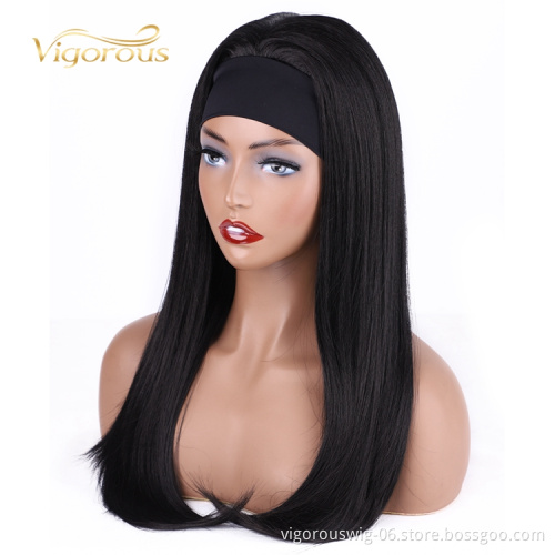 Heat Resistant Good Quality Natural African Silky Black Long Straight Cheap Price Wholesale Synthetic Headband Wig